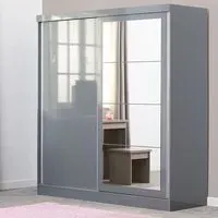 Mack 2-Door Mirrored Sliding Wardrobe - Grey Gloss