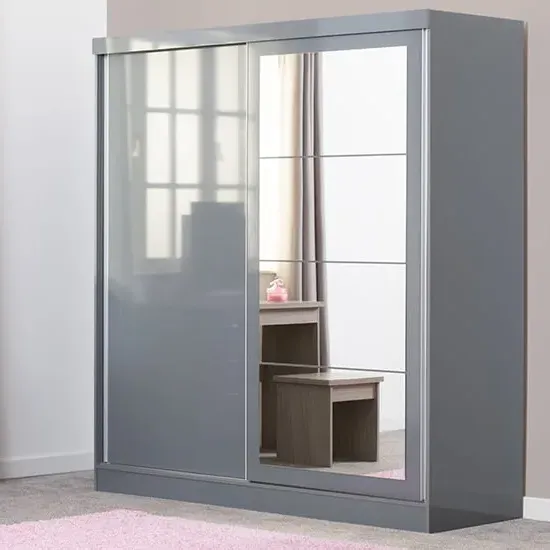 Mack 2-Door Mirrored Sliding Wardrobe - Grey Gloss