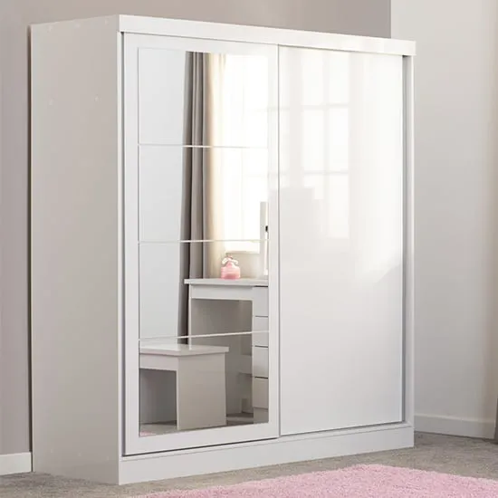 Mack 2-Door Mirrored Sliding Wardrobe - White Gloss