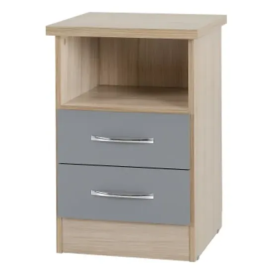Mack 2 Drawer Bedside Cabinet - Grey, Oak image