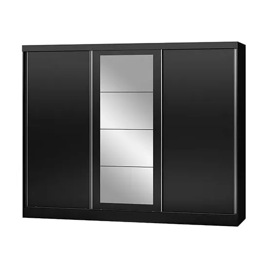 Mack 3-Door Mirrored Sliding Wardrobe - Black Gloss
