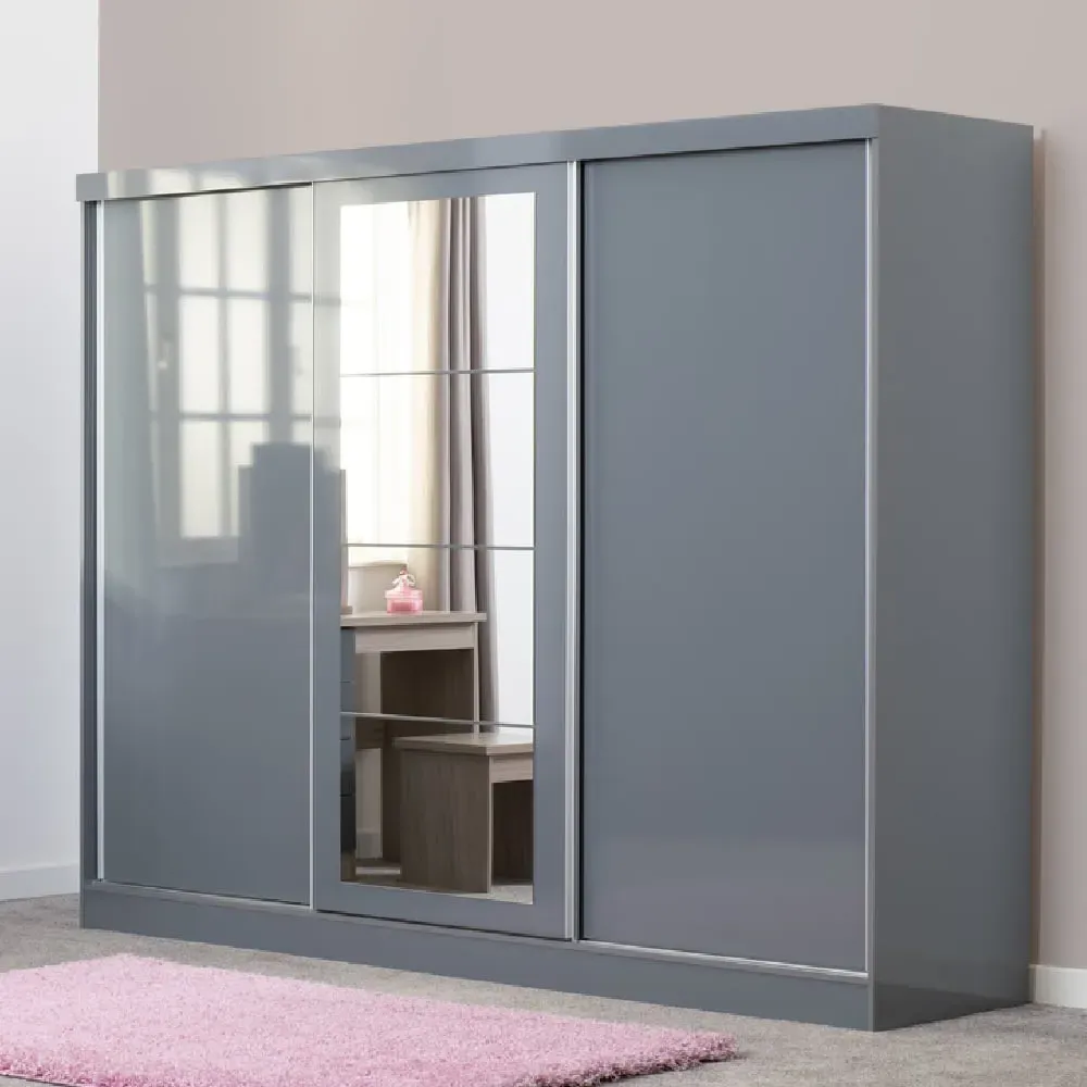 Mack 3-Door Sliding Wardrobe - Grey, Wood