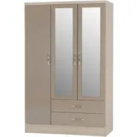 Mack 3-Door Wardrobe - Oyster Gloss, Oak