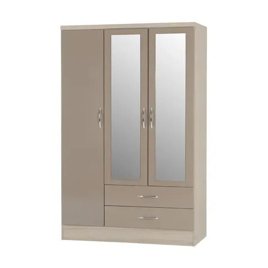 Mack 3-Door Wardrobe - Oyster Gloss, Oak