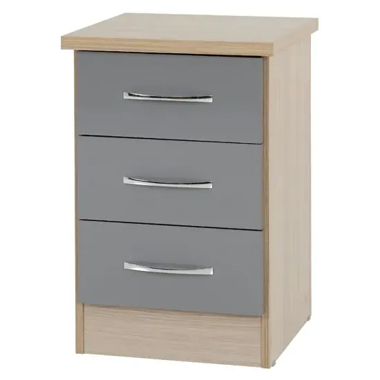 Mack 3 Drawer Bedside Cabinet - Grey, Oak