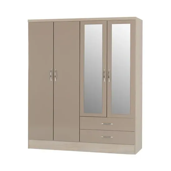 Mack 4-Door Wardrobe - Oyster Gloss, Oak