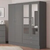 Mack 4 Door Wardrobe with 2 Drawers - Grey
