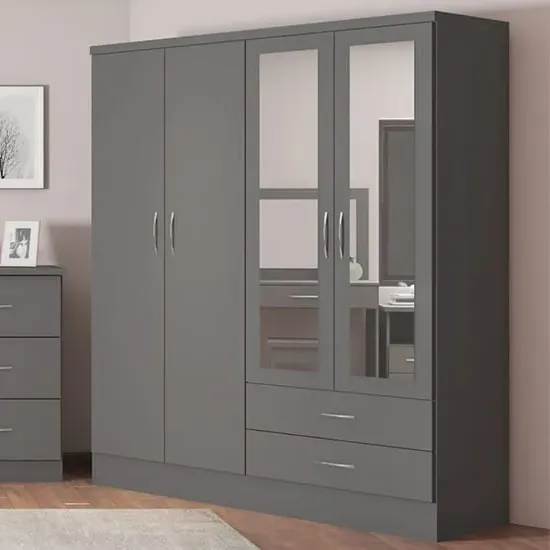 Mack 4 Door Wardrobe with 2 Drawers - Grey