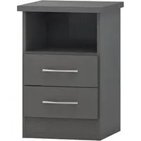 Mack Bedside Cabinet with 2 Drawers - Grey, Wood