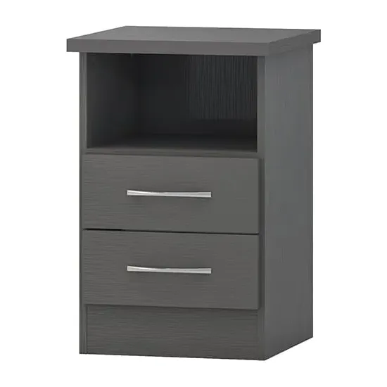Mack Bedside Cabinet with 2 Drawers - Grey, Wood