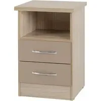 Mack Bedside Cabinet with 2 Drawers - Oyster Gloss, Oak