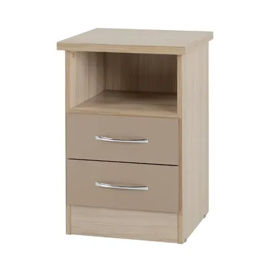 Mack Bedside Cabinet with 2 Drawers - Oyster Gloss, Oak image