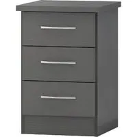 Mack Bedside Cabinet with 3 Drawers - Grey, Wood