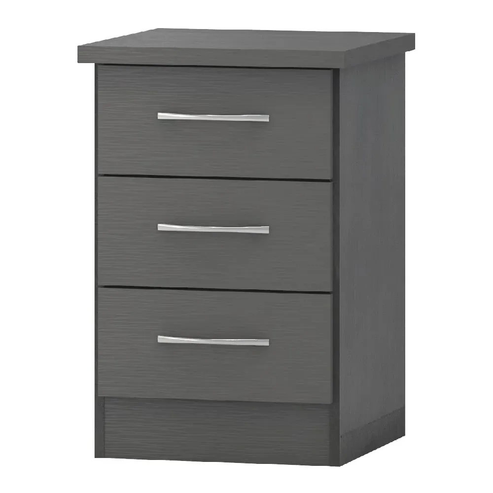 Mack Bedside Cabinet with 3 Drawers - Grey, Wood