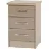 Mack Bedside Cabinet with 3 Drawers - Oyster Gloss, Oak