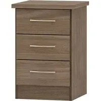 Mack Bedside Cabinet with 3 Drawers - Rustic Oak, Wood