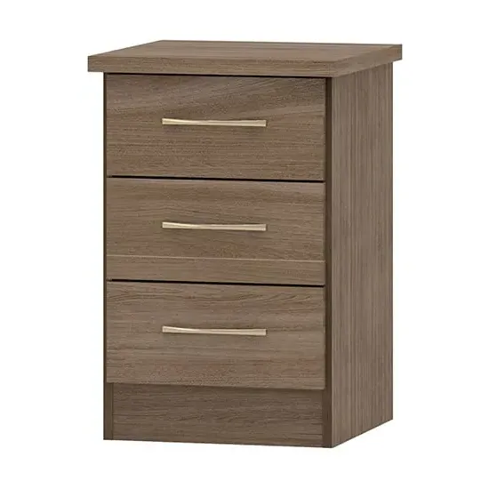 Mack Bedside Cabinet with 3 Drawers - Rustic Oak, Wood
