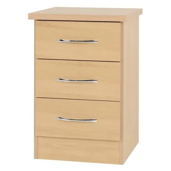 Mack Bedside Cabinet with 3 Drawers - Sonoma Oak, Wood
