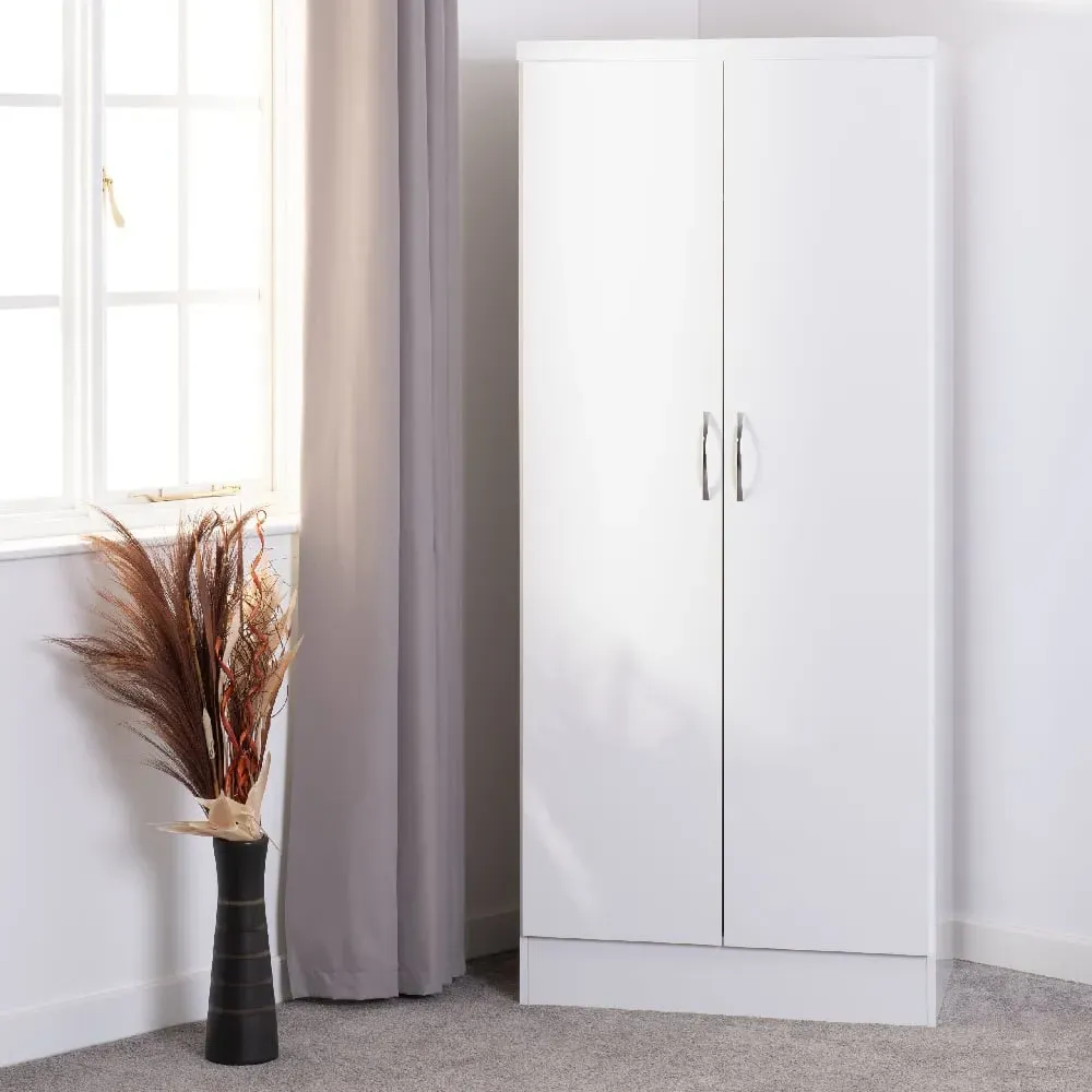 Mack Double Door Wardrobe - White, High Gloss