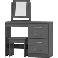 Mack Dressing Table Set with 4 Drawers - Grey, Wood