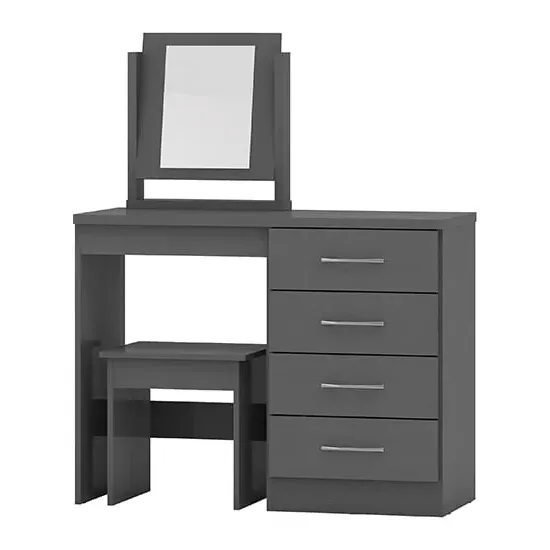 Mack Dressing Table Set with 4 Drawers - Grey, Wood