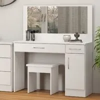 Mack Dressing Table Set with Gloss Front - White, Wood