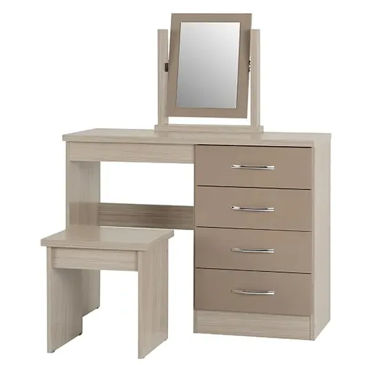 Mack Dressing Table Set with Mirror and Stool - Oak, Oyster Gloss image