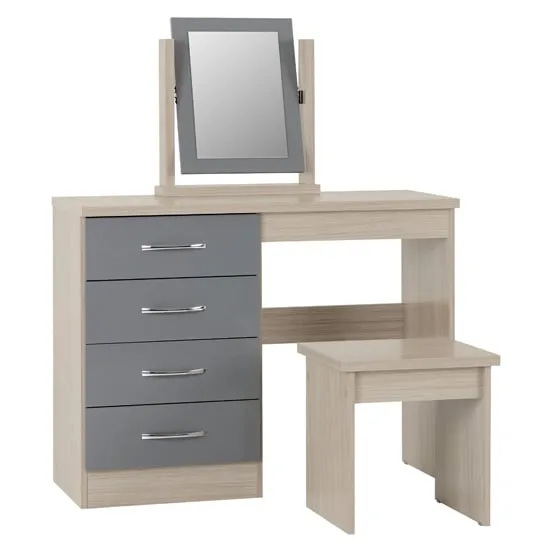 Mack Dressing Table Set with Mirror - Grey, Oak