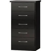 Mack Narrow Chest of 5 Drawers - Black Gloss, Wood