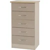 Mack Narrow Chest of 5 Drawers - Oyster Gloss, Oak