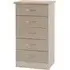 Mack Narrow Chest of 5 Drawers - Oyster Gloss, Oak