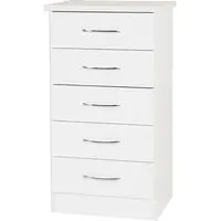 Mack Narrow Chest of 5 Drawers - White Gloss, Oak