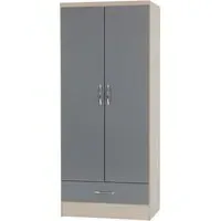 Mack Oak 2-Door Wardrobe - Grey, Oak