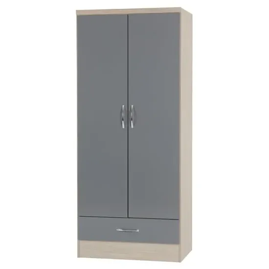 Mack Oak 2-Door Wardrobe - Grey, Oak image