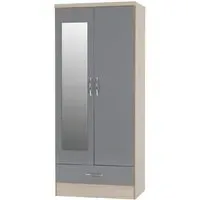 Mack Oak 2-Door Wardrobe with Drawer - Grey, Oak