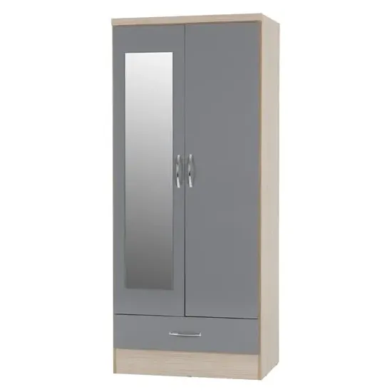 Mack Oak 2-Door Wardrobe with Drawer - Grey, Oak
