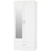 Mack Oak 2-Door Wardrobe with Drawer - White, Oak