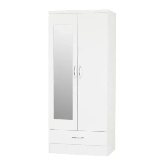Mack Oak 2-Door Wardrobe with Drawer - White, Oak