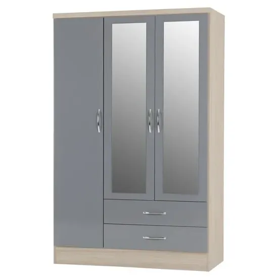 Mack Oak 3-Door Wardrobe - Grey, Oak