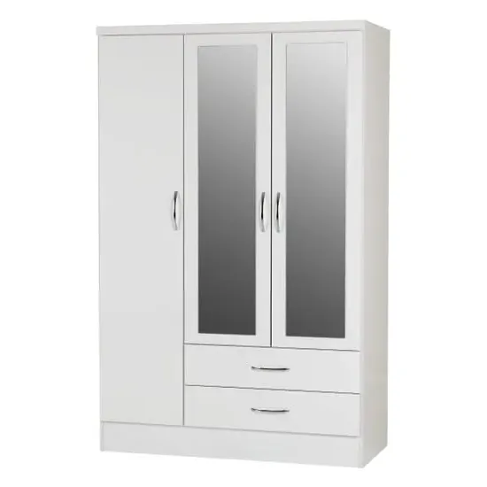 Mack Oak 3-Door Wardrobe with Drawers - White, Oak
