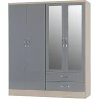 Mack Oak 4-Door Wardrobe - Grey, Oak