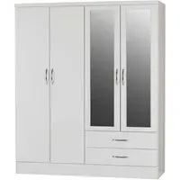 Mack Oak 4-Door Wardrobe with Drawers - White, Oak