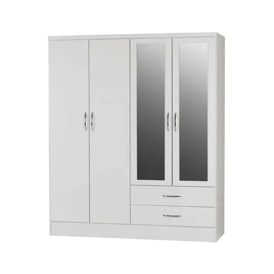 Mack Oak 4-Door Wardrobe with Drawers - White, Oak