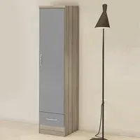 Mack Single Door Wardrobe - Grey, Light Oak