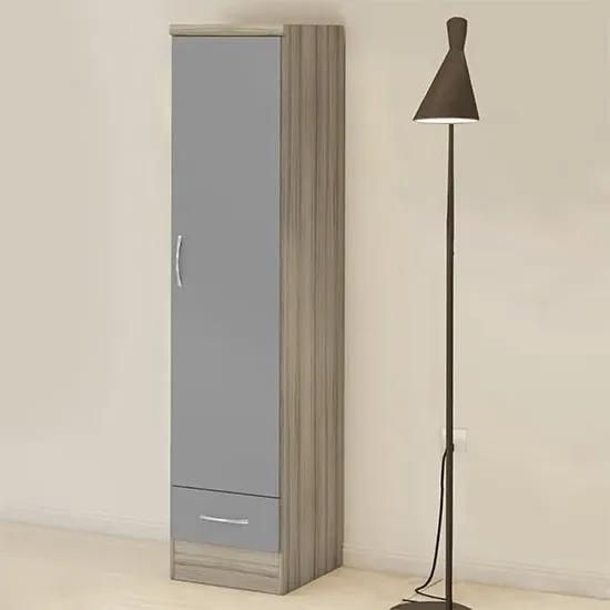 Mack Single Door Wardrobe - Grey, Light Oak image