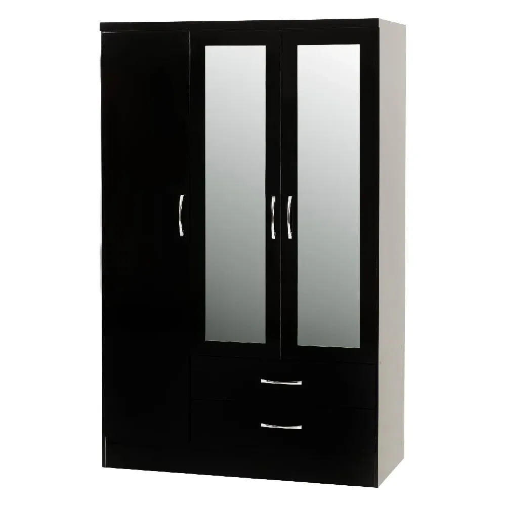 Mack Triple Door Wardrobe - Black, High Gloss