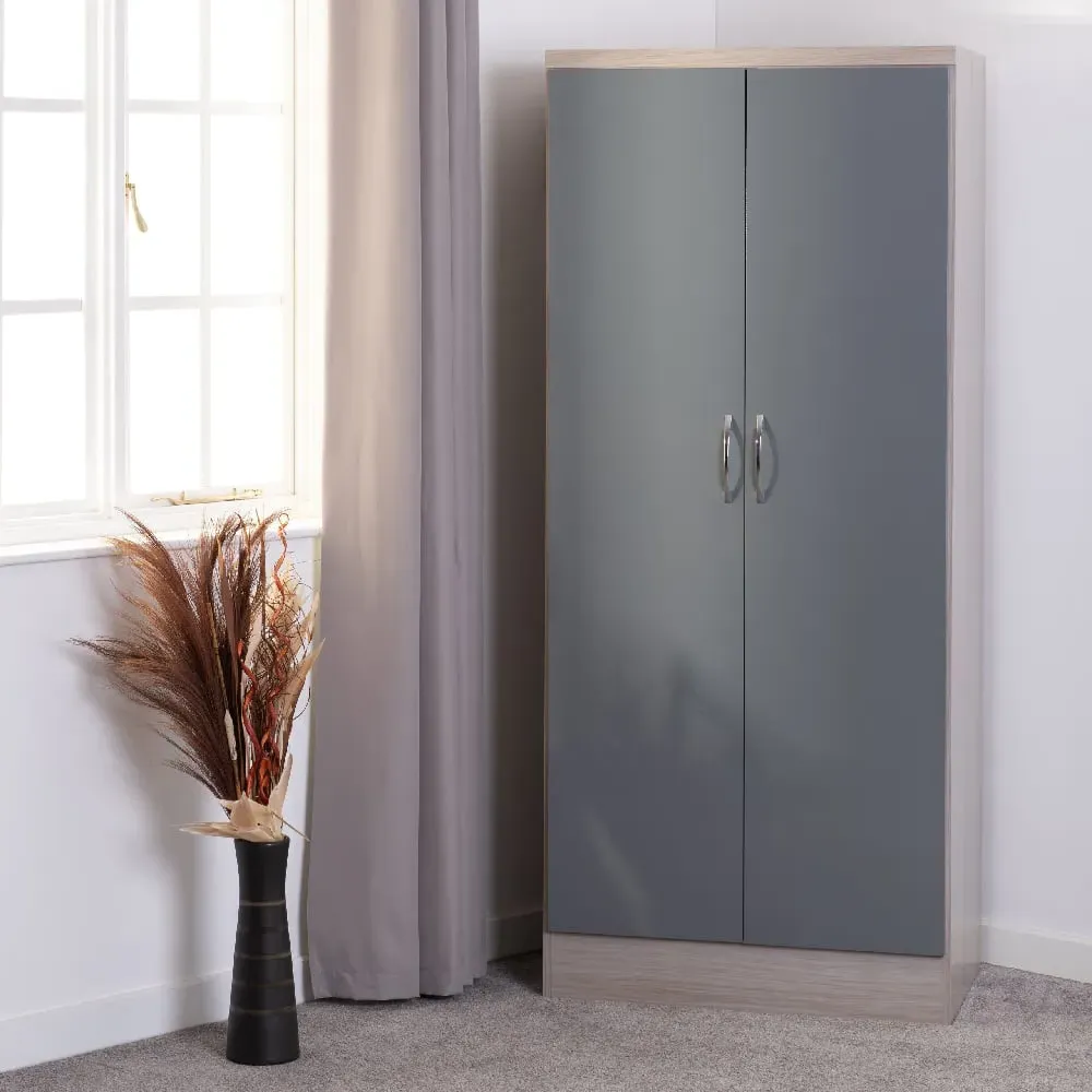 Mack Wardrobe - Grey Gloss, Light Oak