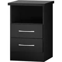 Mack Wooden Bedside Cabinet with 2 Drawers - Black Gloss