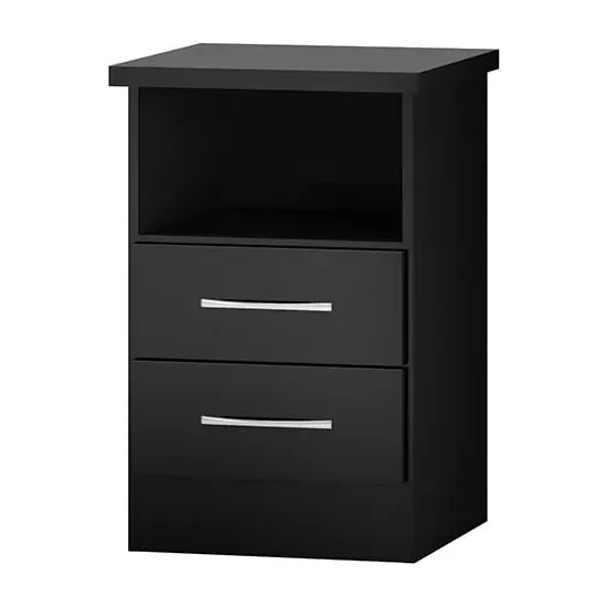 Mack Wooden Bedside Cabinet with 2 Drawers - Black Gloss image