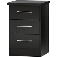 Mack Wooden Bedside Cabinet with 3 Drawers - Black